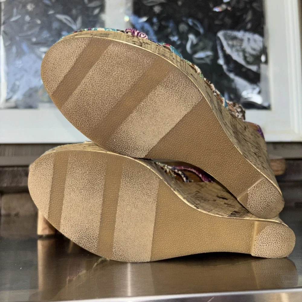 Vintage Mudd 4 In Cork Wedge Platform Sandals Boho Hippie Y2K 90s Womens Sz 7
